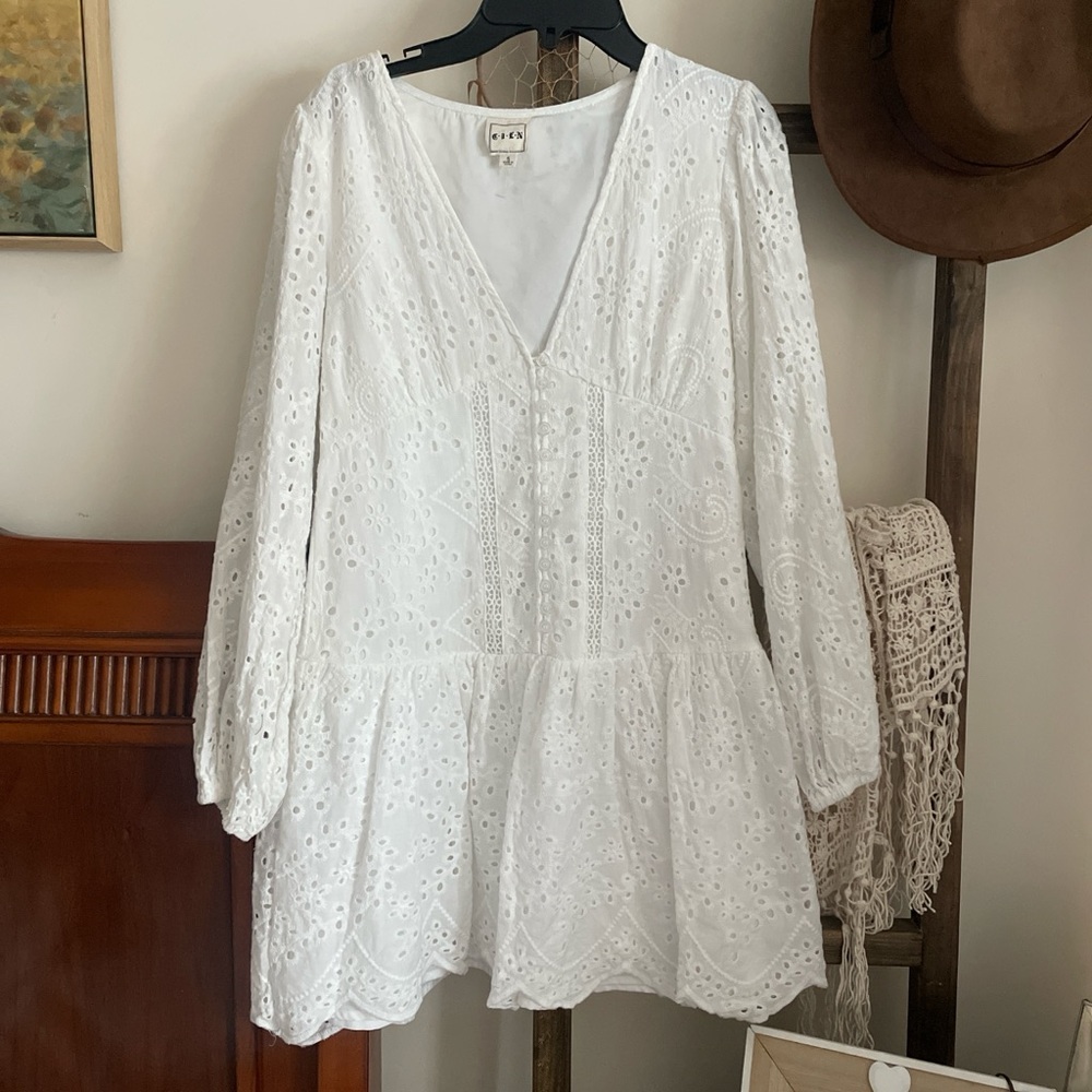 Chic White Eyelet Blouse for Women